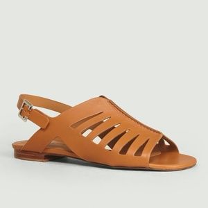 CLERGERIE Isaura Laser Cut Leather Sandals in Cognac Brown Size 40 9.5